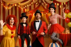 Festa a tema circo: scenografia, costumi e trucchi che trasformano la sala in pochi passaggi