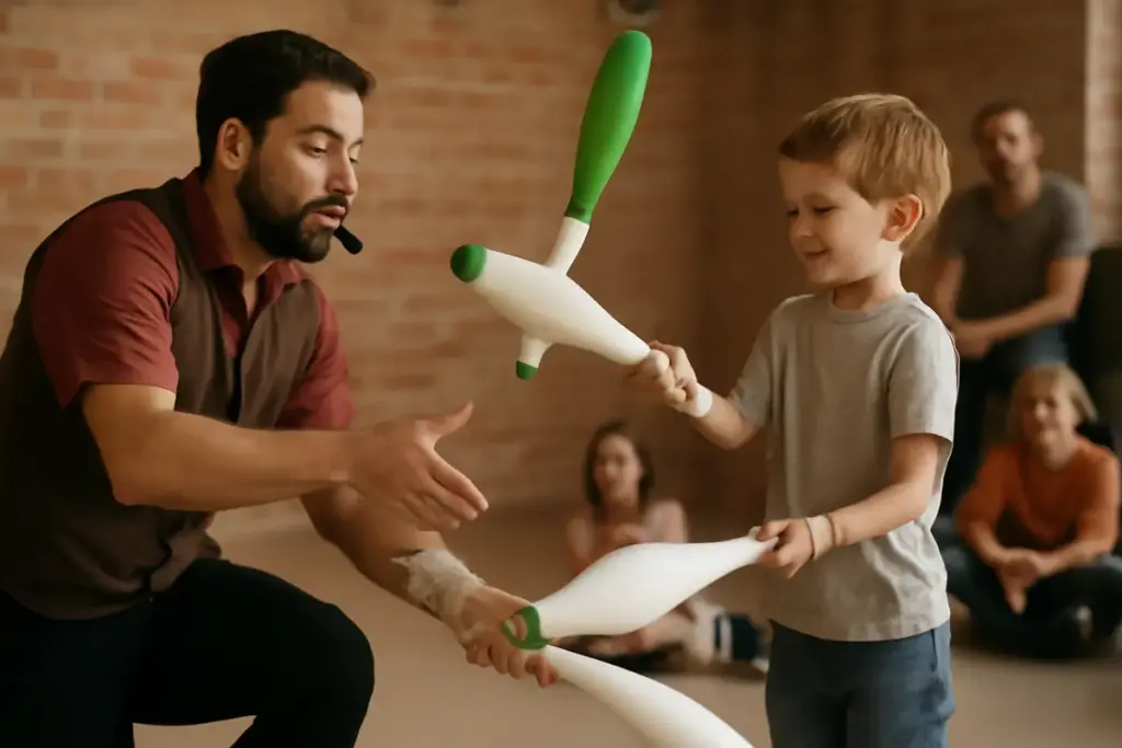 Spettacoli di giocoleria interattiva: la tecnica segreta che permette ai bambini di provare in sicurezza