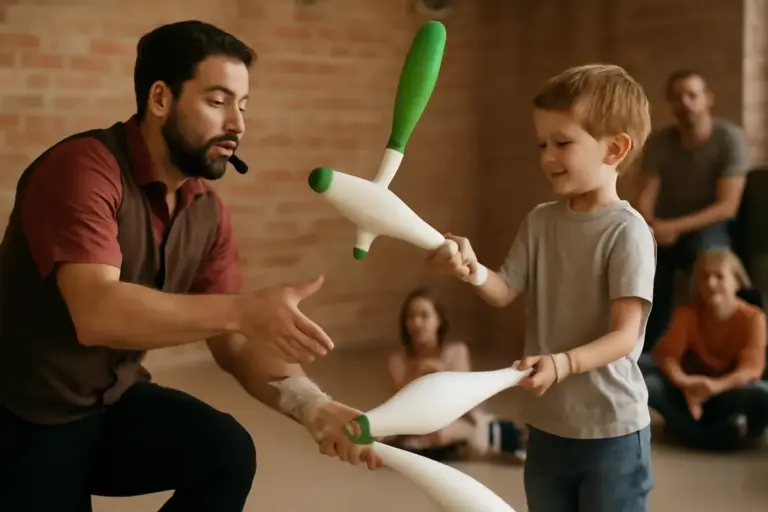 Spettacoli di giocoleria interattiva: la tecnica segreta che permette ai bambini di provare in sicurezza